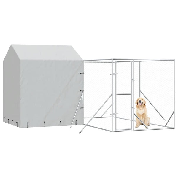 Vidaxl Outdoor Dog Kennel With Roof Silver 4X4x2.5 M Galvanised Steel Dog Kennels