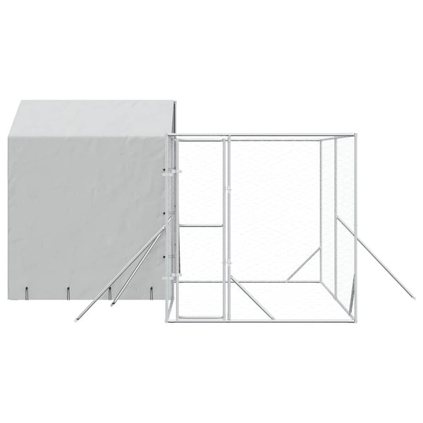 Vidaxl Outdoor Dog Kennel With Roof Silver 4X4x2.5 M Galvanised Steel Dog Kennels