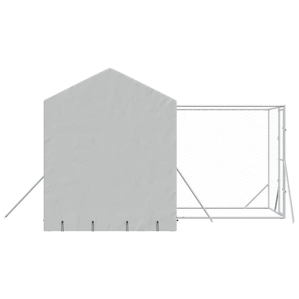 Vidaxl Outdoor Dog Kennel With Roof Silver 4X4x2.5 M Galvanised Steel Dog Kennels