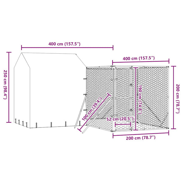 Vidaxl Outdoor Dog Kennel With Roof Silver 4X4x2.5 M Galvanised Steel Dog Kennels
