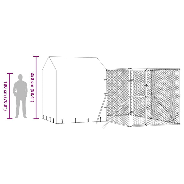 Vidaxl Outdoor Dog Kennel With Roof Silver 4X4x2.5 M Galvanised Steel Dog Kennels