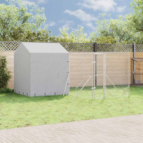 Vidaxl Outdoor Dog Kennel With Roof Silver 4X4x2.5 M Galvanised Steel Dog Kennels