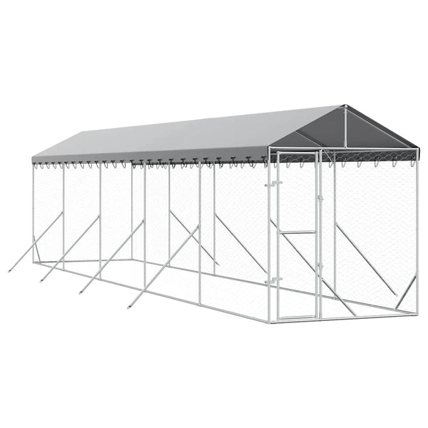 Vidaxl Outdoor Dog Kennel With Roof Silver 2X10x2.5 M Galvanised Steel Dog Kennels