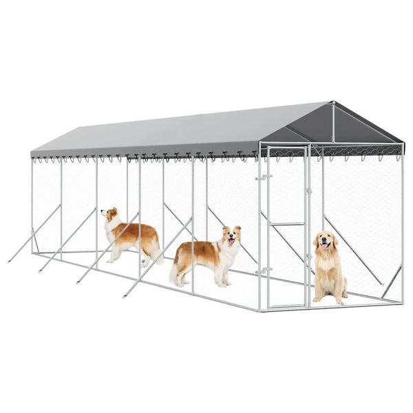 Vidaxl Outdoor Dog Kennel With Roof Silver 2X10x2.5 M Galvanised Steel Dog Kennels