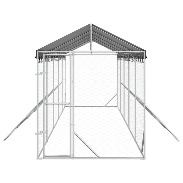 Vidaxl Outdoor Dog Kennel With Roof Silver 2X10x2.5 M Galvanised Steel Dog Kennels
