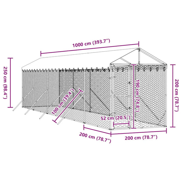 Vidaxl Outdoor Dog Kennel With Roof Silver 2X10x2.5 M Galvanised Steel Dog Kennels
