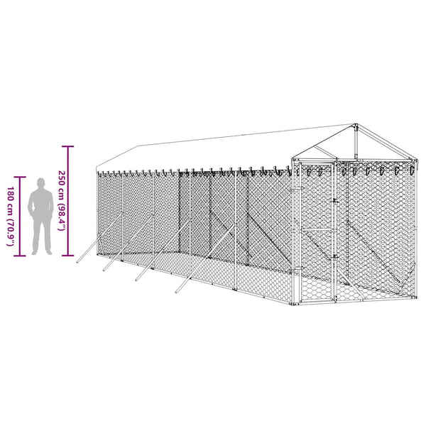 Vidaxl Outdoor Dog Kennel With Roof Silver 2X10x2.5 M Galvanised Steel Dog Kennels