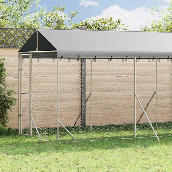 Vidaxl Outdoor Dog Kennel With Roof Silver 2X10x2.5 M Galvanised Steel Dog Kennels