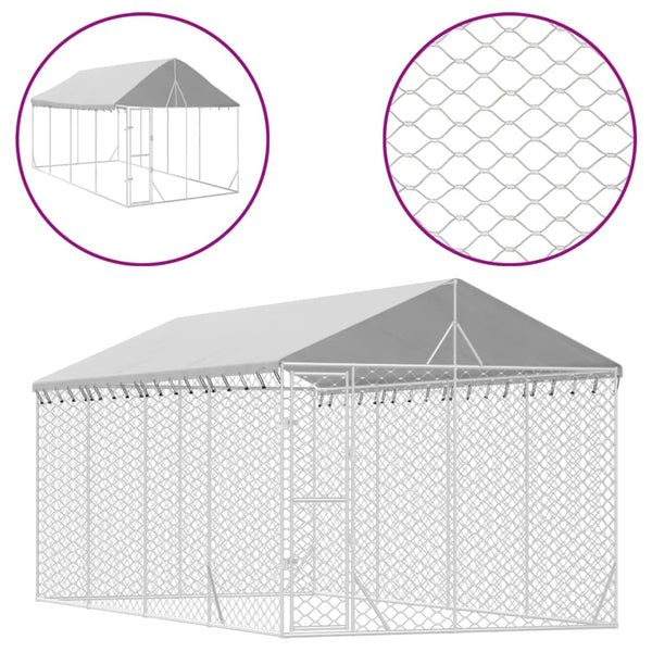 Dog Kennels Outdoor Dog Kennel With Roof Silver 3X6x2.5 M Galvanised Steel