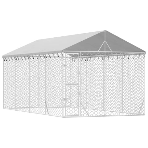 Outdoor Dog Kennel With Roof Silver 3X6x2.5 M Galvanised Steel Dog Kennels