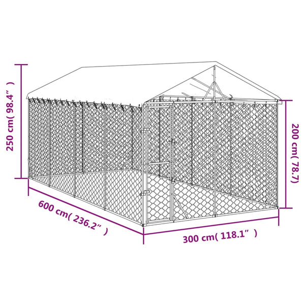 Dog Kennels Outdoor Dog Kennel With Roof Silver 3X6x2.5 M Galvanised Steel