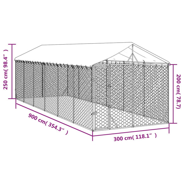 Dog Kennels Outdoor Dog Kennel With Roof Silver 3X9x2.5 M Galvanised Steel