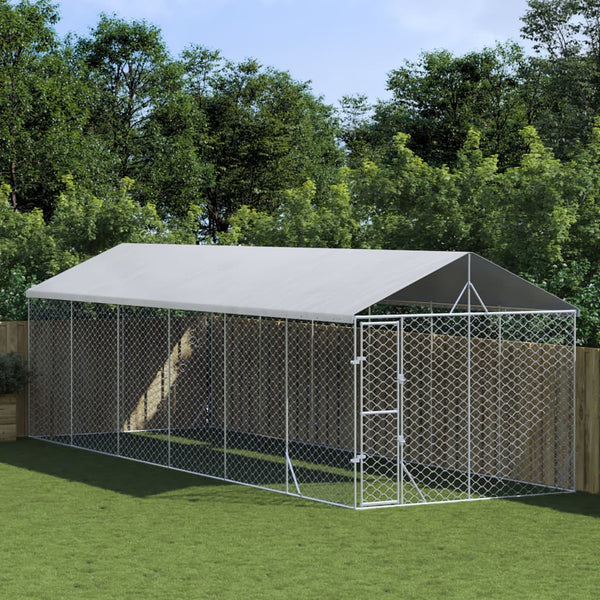 Dog Kennels Outdoor Dog Kennel With Roof Silver 3X9x2.5 M Galvanised Steel