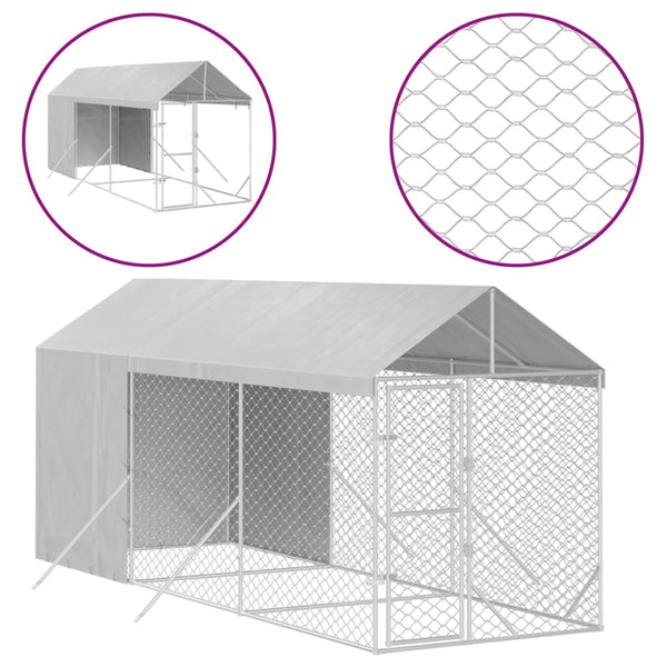 Outdoor Dog Kennel With Roof Silver 2X6x2.5 M Galvanised Steel Dog Kennels