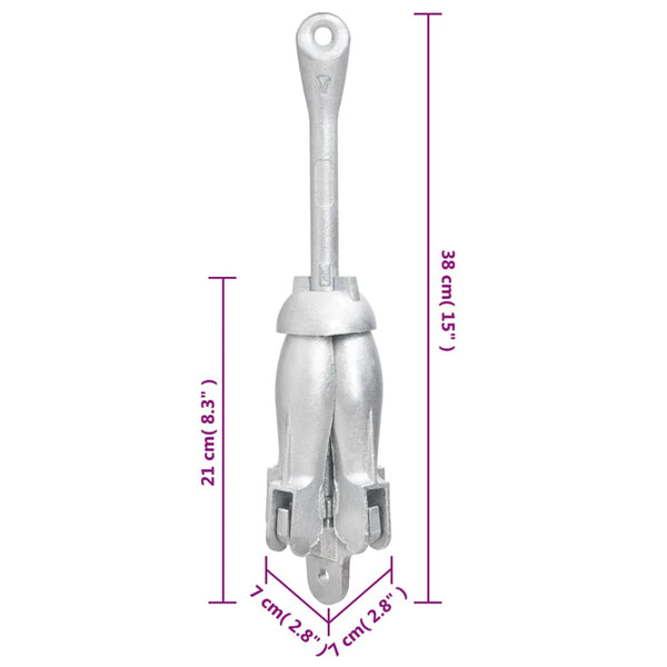 Vidaxl Folding Anchor With Rope Silver 2.5 Kg Malleable Iron Marine Rope