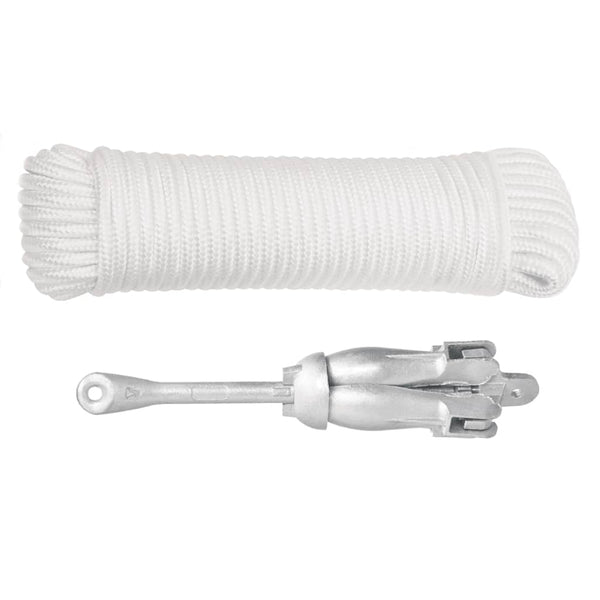 Vidaxl Folding Anchor With Rope Silver 2.5 Kg Malleable Iron Marine Rope