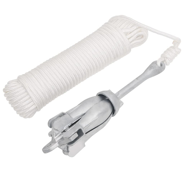 Folding Anchor With Rope Silver 3.2 Kg Malleable Iron Other Water Sports Equipment