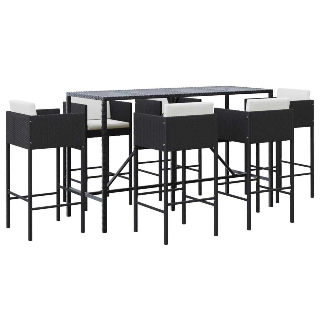 7 Piece Garden Bar Set With Cushions Black Poly Rattan Patio Furniture Sets