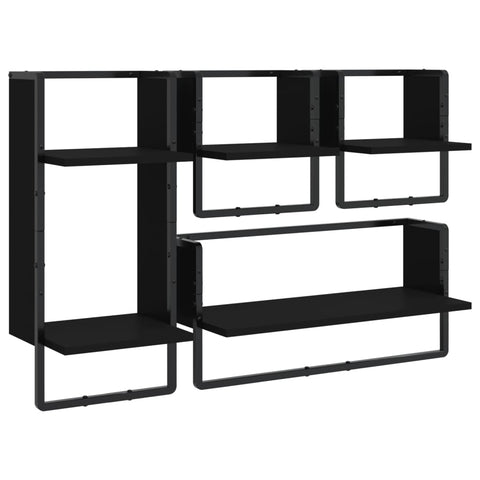 4 Piece Wall Shelf Set With Bars Black Engineered Wood Wall Shelves