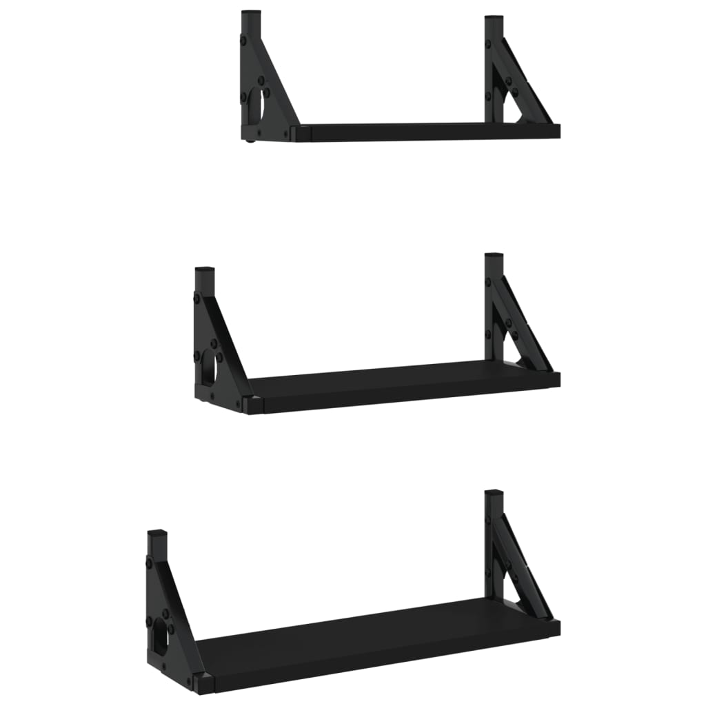 3 Piece Wall Shelf Set Black Engineered Wood Wall Shelves