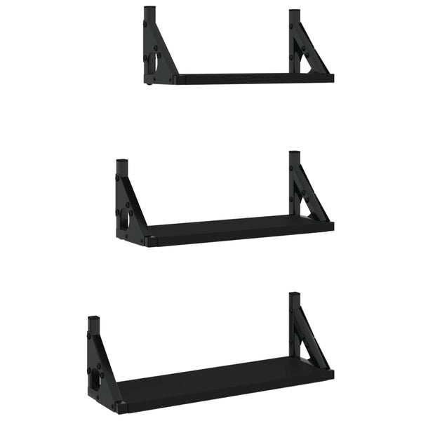 3 Piece Wall Shelf Set Black Engineered Wood Wall Shelves