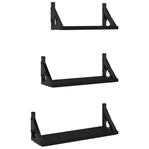 3 Piece Wall Shelf Set Black Engineered Wood Wall Shelves