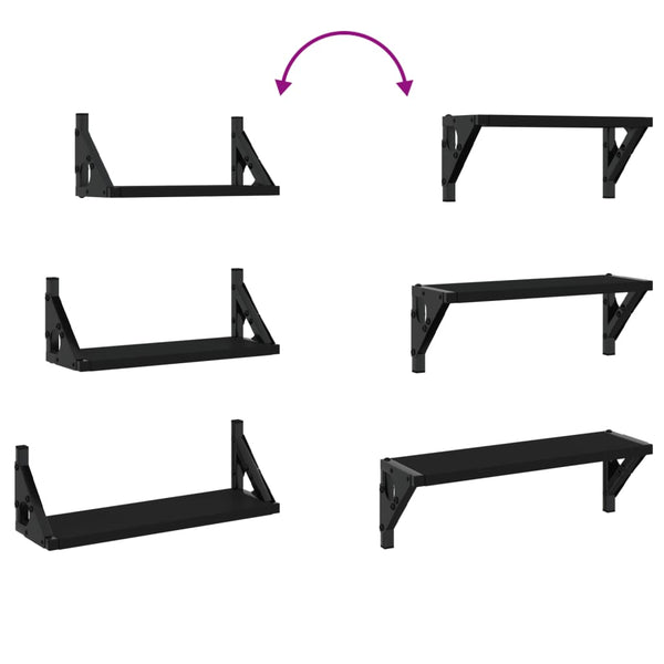 3 Piece Wall Shelf Set Black Engineered Wood Wall Shelves