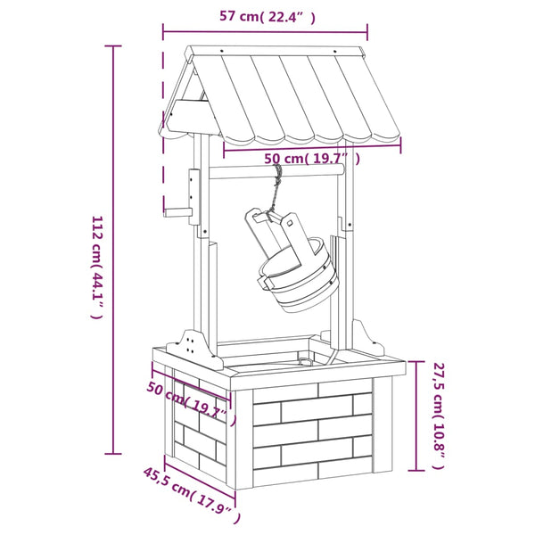 Wishing Well Fountain With Pump 57X50x112 Cm Solid Wood Fir Outdoor Fountains