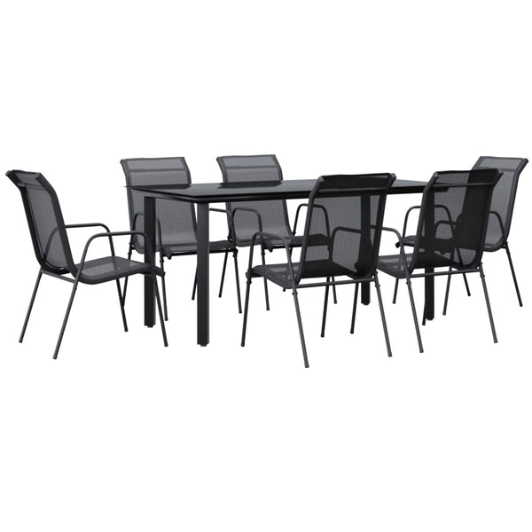Vidaxl 7 Piece Garden Dining Set Black Steel And Textilene Outdoor Dining Sets