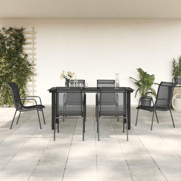 Vidaxl 7 Piece Garden Dining Set Black Steel And Textilene Outdoor Dining Sets