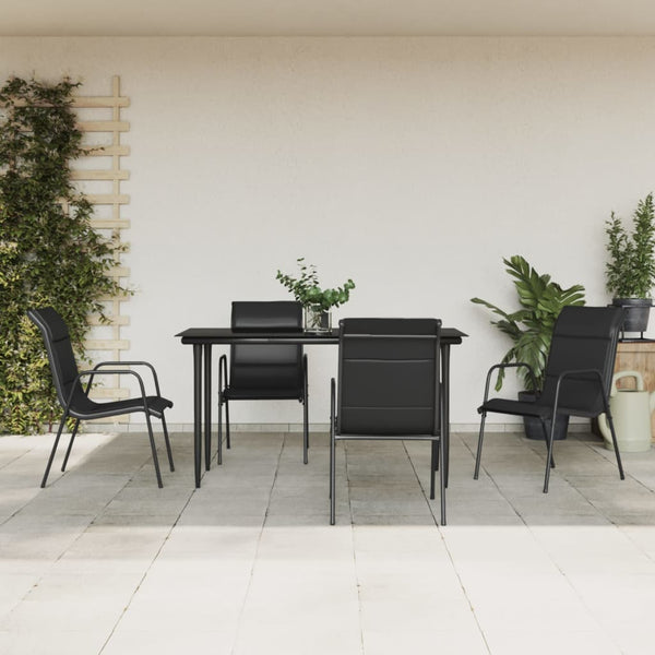 5 Piece Garden Dining Set Black Steel And Textilene Outdoor Dining Sets