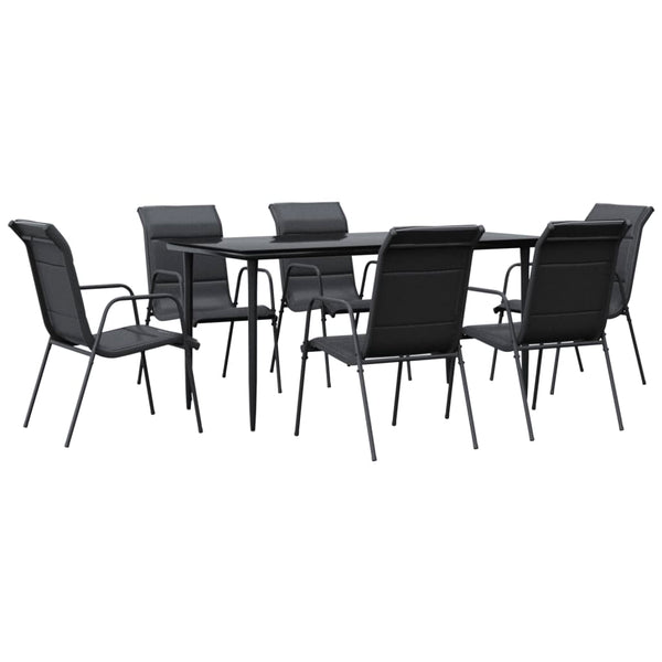 7 Piece Garden Dining Set Black Steel And Textilene Outdoor Dining Sets