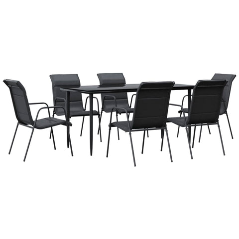 7 Piece Garden Dining Set Black Steel And Textilene Outdoor Dining Sets