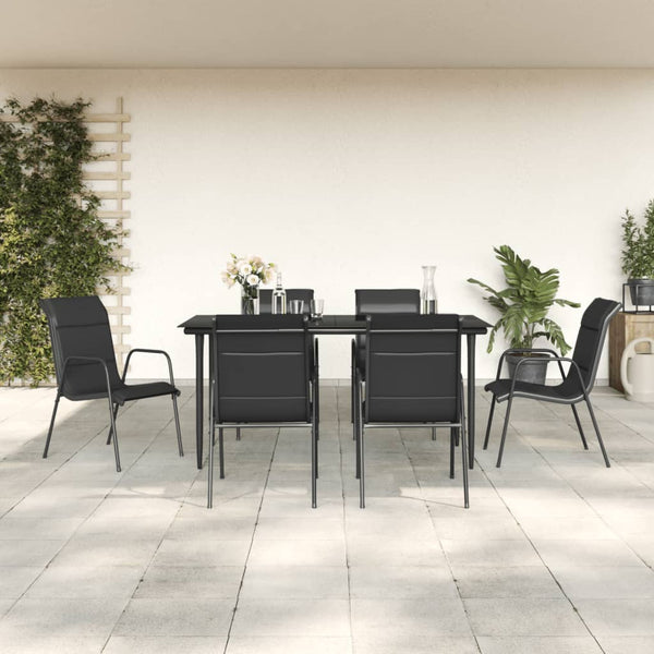 7 Piece Garden Dining Set Black Steel And Textilene Outdoor Dining Sets