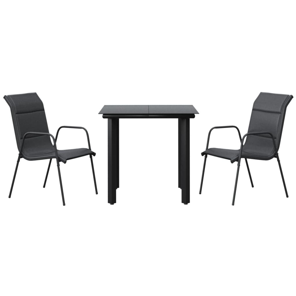 3 Piece Garden Dining Set Black Steel And Textilene Outdoor Dining Sets