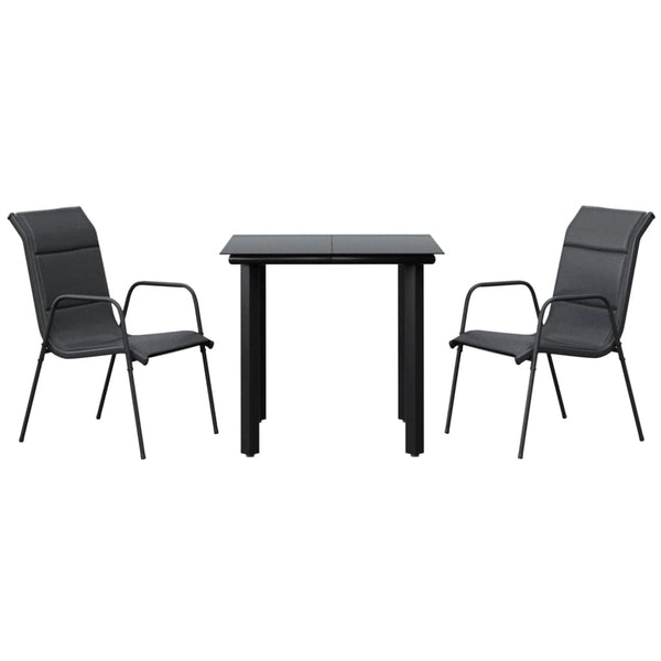 3 Piece Garden Dining Set Black Steel And Textilene Outdoor Dining Sets