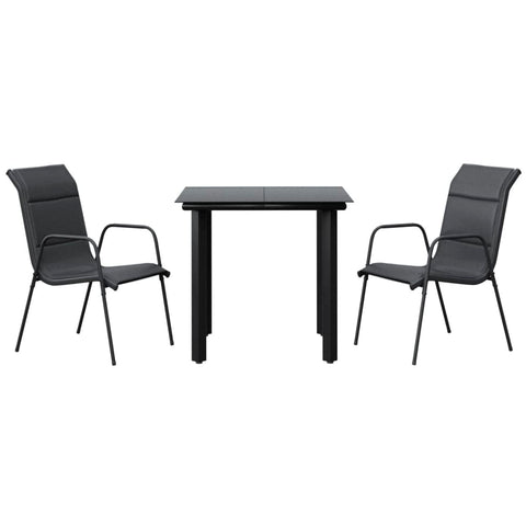 3 Piece Garden Dining Set Black Steel And Textilene Outdoor Dining Sets