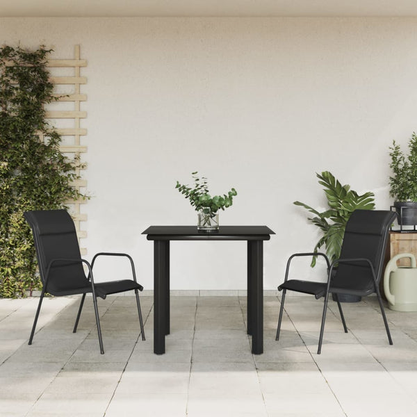 3 Piece Garden Dining Set Black Steel And Textilene Outdoor Dining Sets