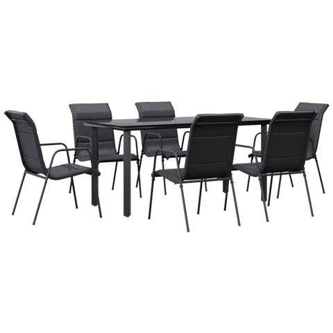 7 Piece Garden Dining Set Black Steel And Textilene Outdoor Dining Sets