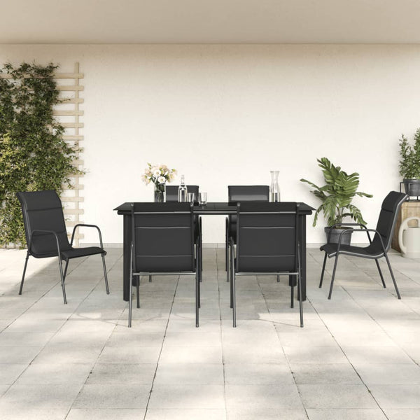 7 Piece Garden Dining Set Black Steel And Textilene Outdoor Dining Sets