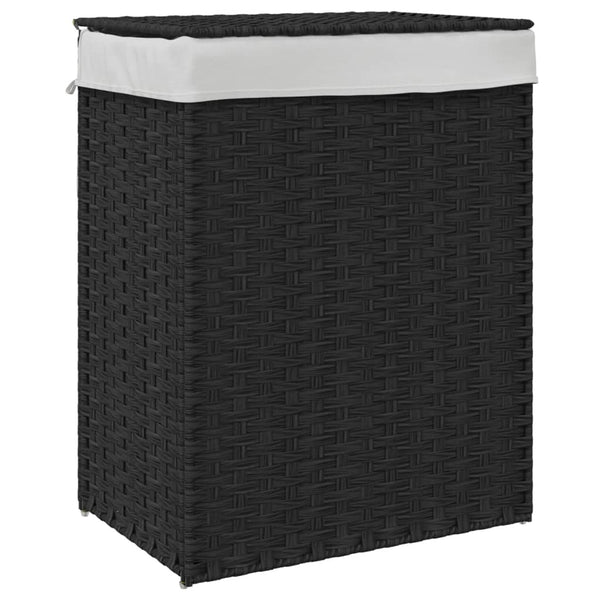 Vidaxl Laundry Basket With Lid Black 46X33x60 Cm Poly Rattan Laundry Baskets & Hampers