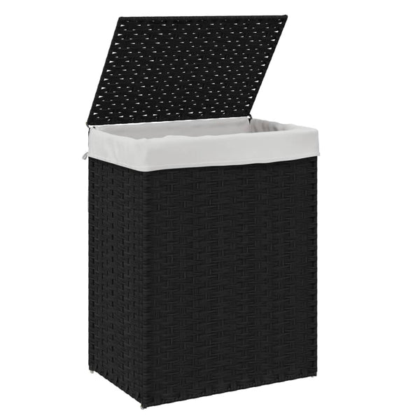 Vidaxl Laundry Basket With Lid Black 46X33x60 Cm Poly Rattan Laundry Baskets & Hampers