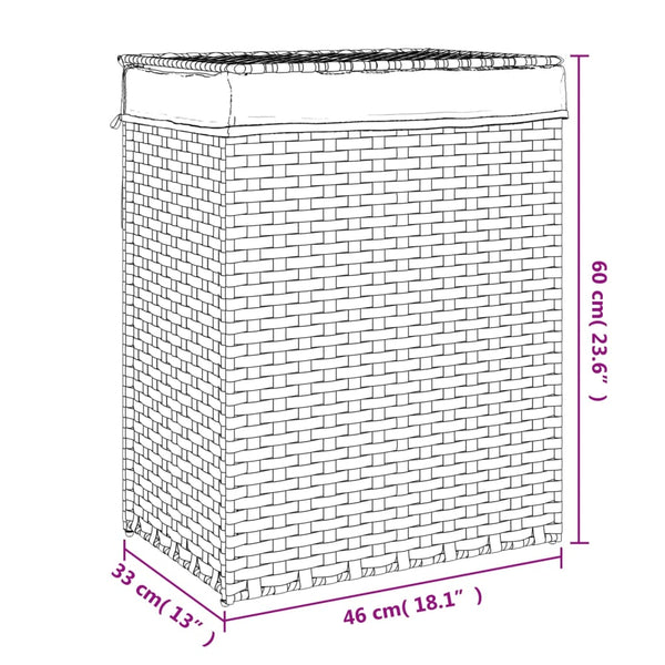 Vidaxl Laundry Basket With Lid Black 46X33x60 Cm Poly Rattan Laundry Baskets & Hampers