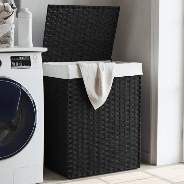 Vidaxl Laundry Basket With Lid Black 46X33x60 Cm Poly Rattan Laundry Baskets & Hampers