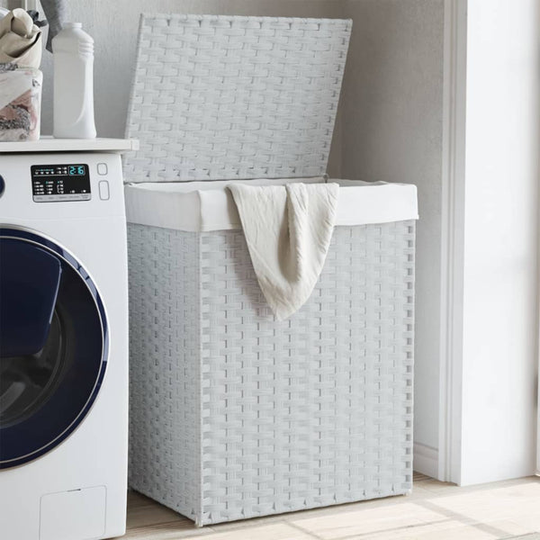 Vidaxl Laundry Basket With Lid White 46X33x60 Cm Poly Rattan Laundry Baskets & Hampers