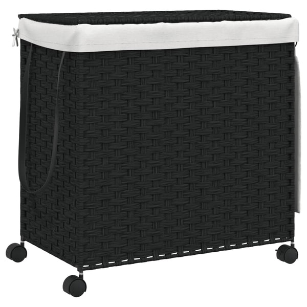 Vidaxl Laundry Basket With Wheels Black 60X35x60.5 Cm Rattan Laundry Baskets & Hampers