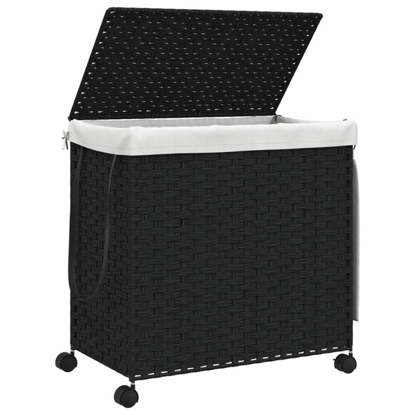 Vidaxl Laundry Basket With Wheels Black 60X35x60.5 Cm Rattan Laundry Baskets & Hampers
