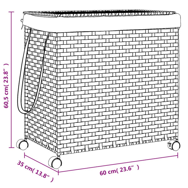Vidaxl Laundry Basket With Wheels Black 60X35x60.5 Cm Rattan Laundry Baskets & Hampers