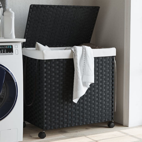 Vidaxl Laundry Basket With Wheels Black 60X35x60.5 Cm Rattan Laundry Baskets & Hampers