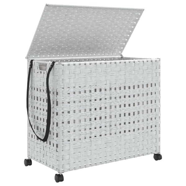 Vidaxl Laundry Basket With Wheels White 66X35x60 Cm Rattan Laundry Baskets & Hampers